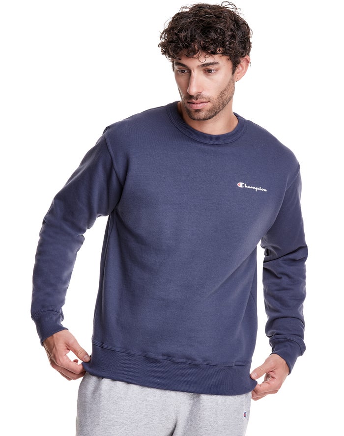 Champion Powerblend Fleece Crew Script Logo Sweatshirt Heren - Blauw - Belgie 0459BVLNH